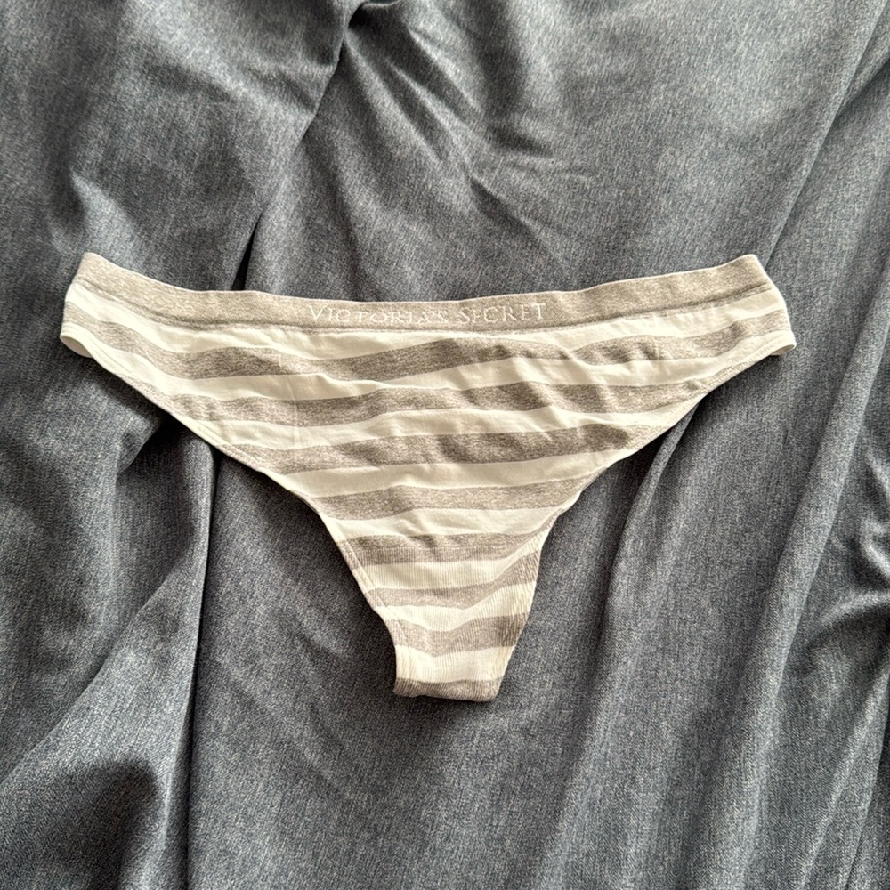 White and gray Victoria’s Secret thong panty